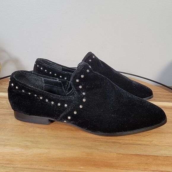 Steven Steve Madden Archie Loafers Size 6 Black Velvet Studded Flats - Picture 2 of 16